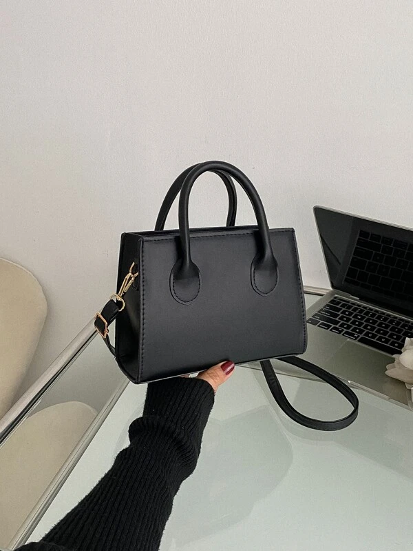 minimalist square style handbag - Black