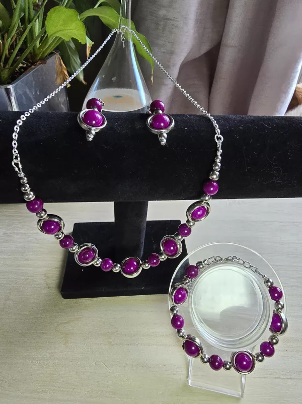 ringed beaded purple jewellery set