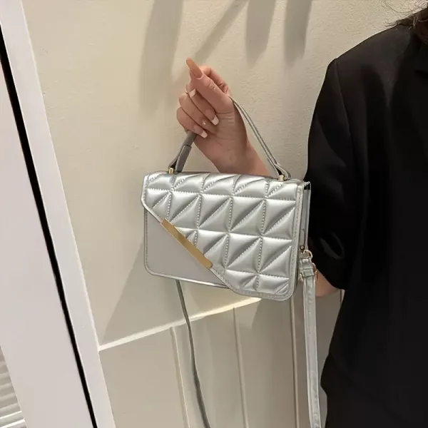 Small Faux Leather Crossbody Handbag - Black quilted square purse - Image 5