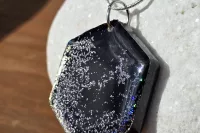 Hexagon resin necklace, glitter infused resin pendant