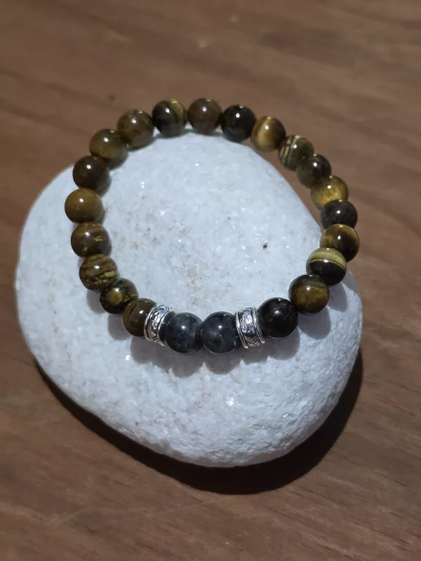 Mens Tigers Eye Bracelet - Brown Beaded Elastic Bracelet - Image 2
