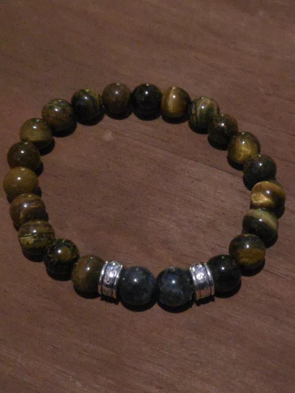 Mens Tigers Eye Bracelet - Brown Beaded Elastic Bracelet - Image 4