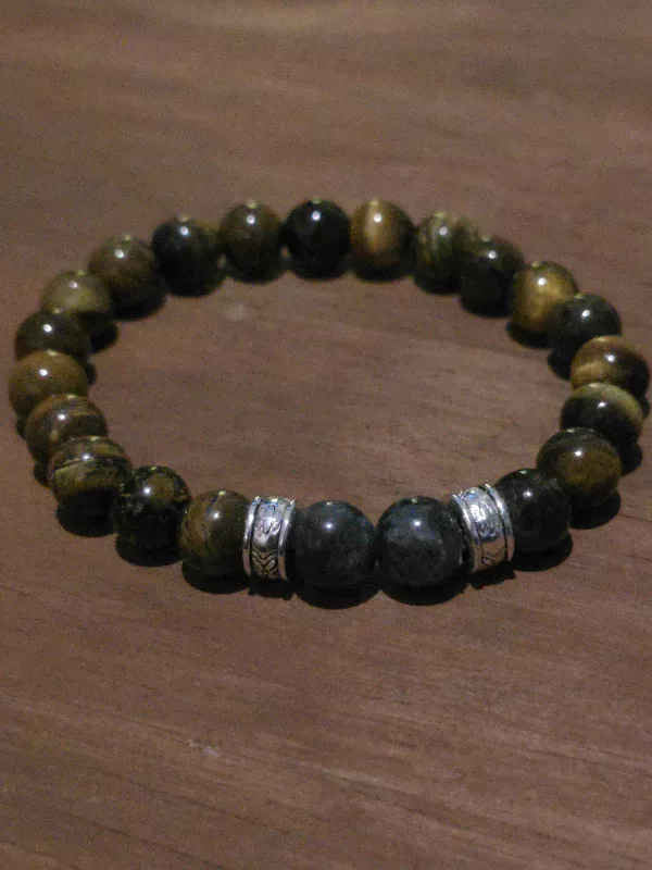 Mens Tigers Eye Bracelet - Brown Beaded Elastic Bracelet - Image 5