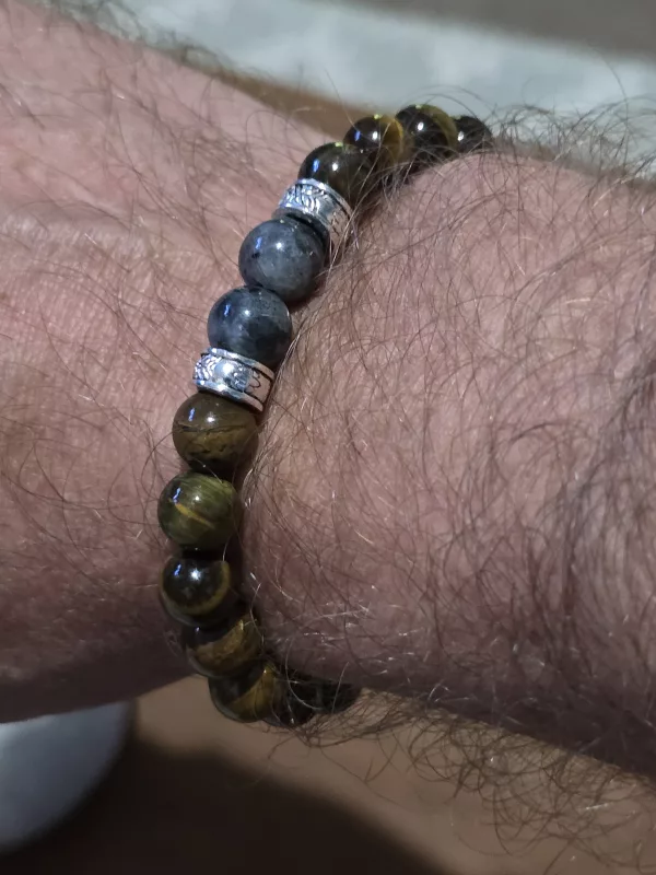 Mens Tigers Eye Bracelet - Brown Beaded Elastic Bracelet - Image 6