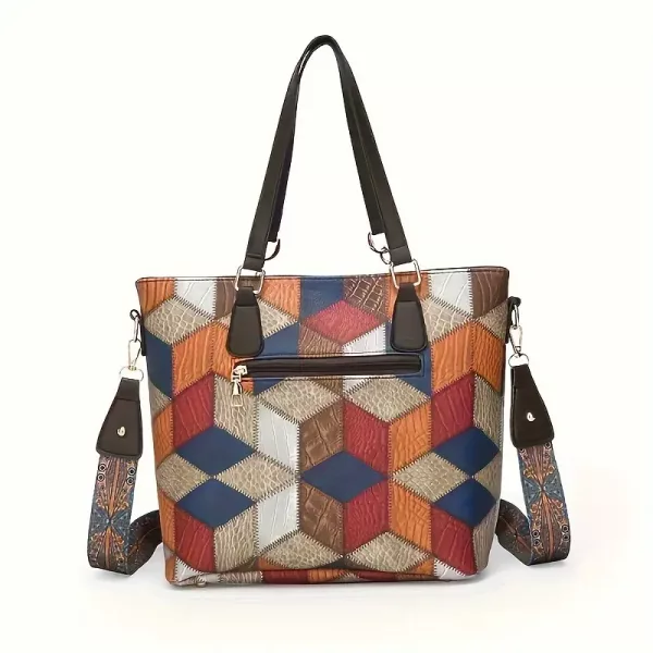 5pcs Faux Leather Tote Bag Set for Women - Stylish Colour Block Design - Image 5
