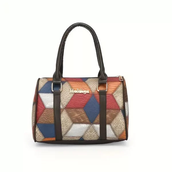 5pcs Faux Leather Tote Bag Set for Women - Stylish Colour Block Design - Image 6