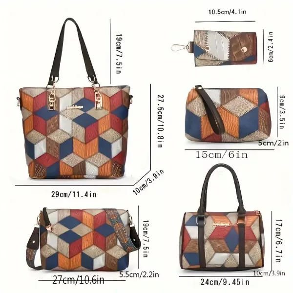 5 piece faux leather colour block design bag set
