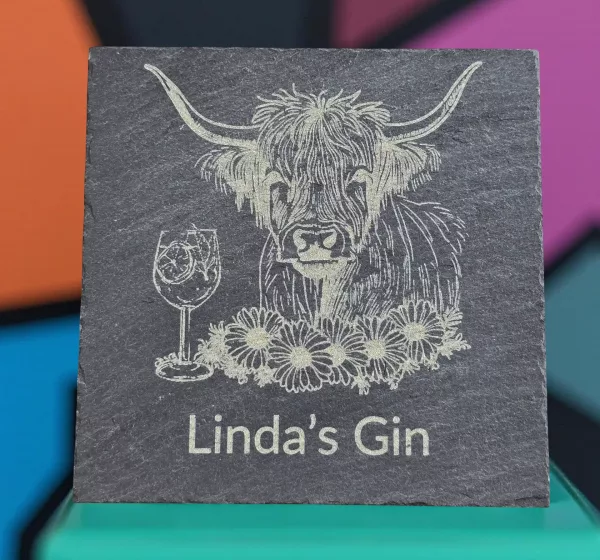 Highland cow personalised gin slate coaster