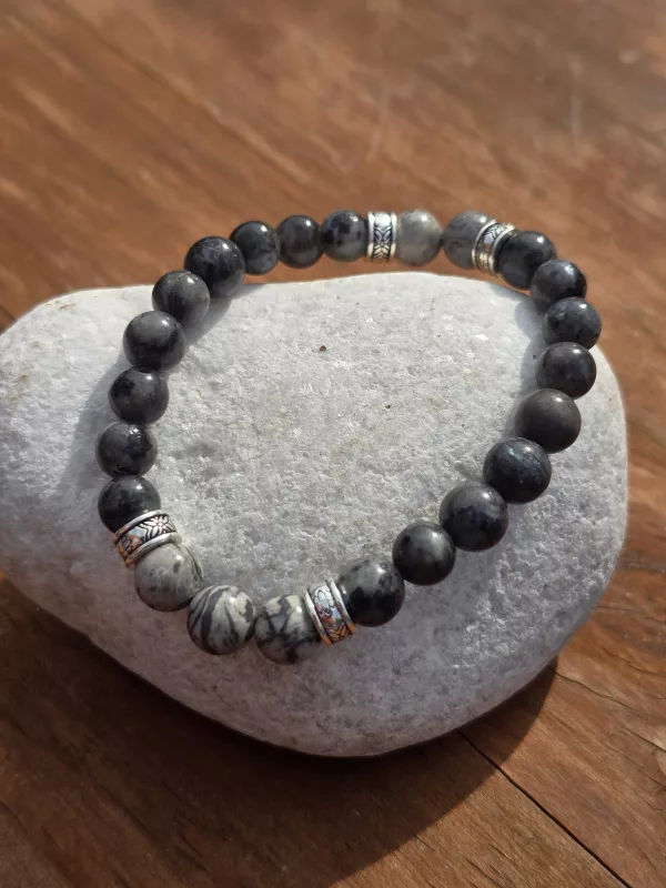 Men's Charcoal Grey and Marble effect Beaded Bracelet 7 Inch - Image 12