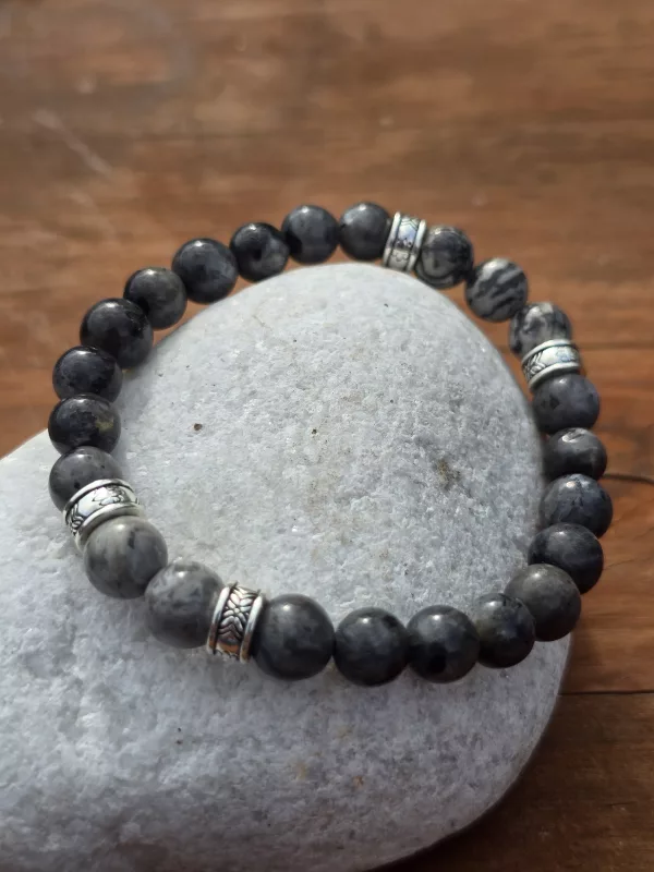 Men's Charcoal Grey and Marble effect Beaded Bracelet 7 Inch - Image 4