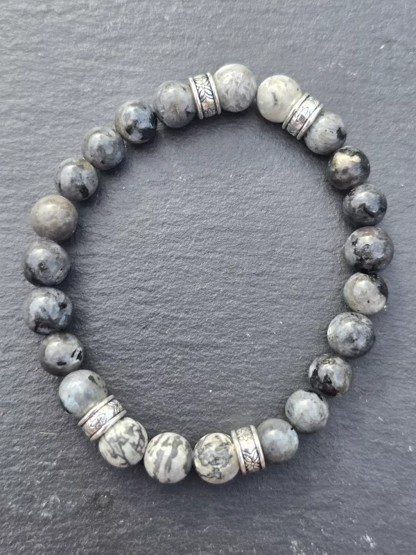 Men's Charcoal Grey and Marble effect Beaded Bracelet 7 Inch - Image 7