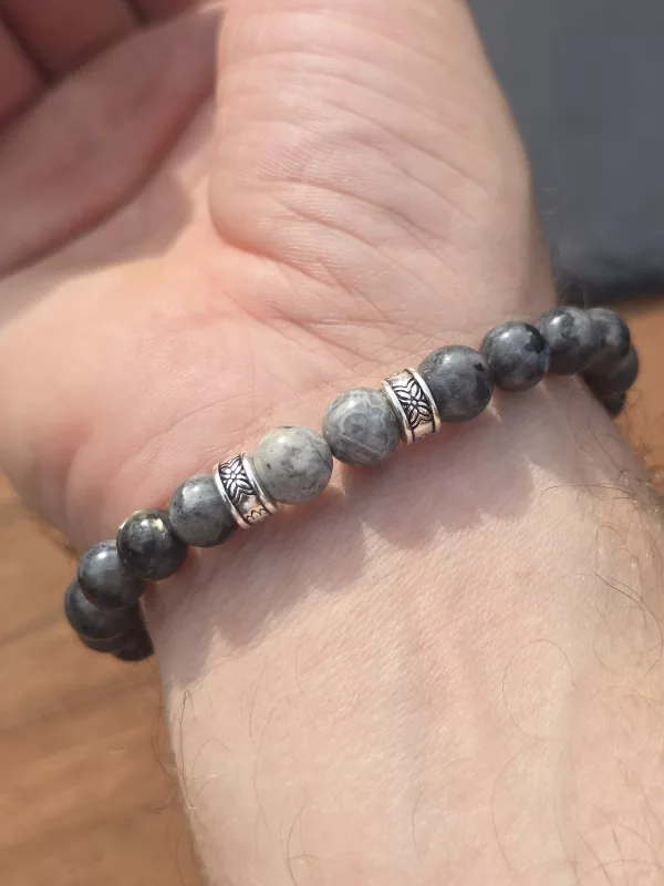 Men's Charcoal Grey and Marble effect Beaded Bracelet 7 Inch - Image 10