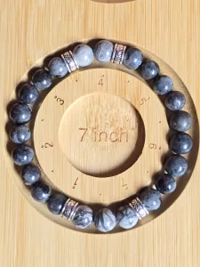 Mens charcoal grey beaded bracelet showing 7 inch size
