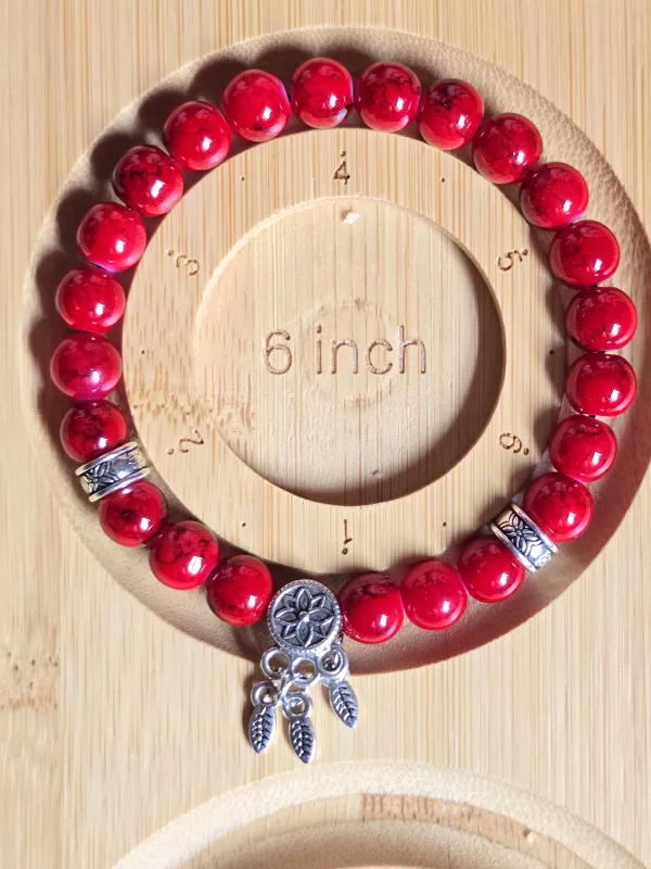 womens red stone dreamcatcher beaded bracelet