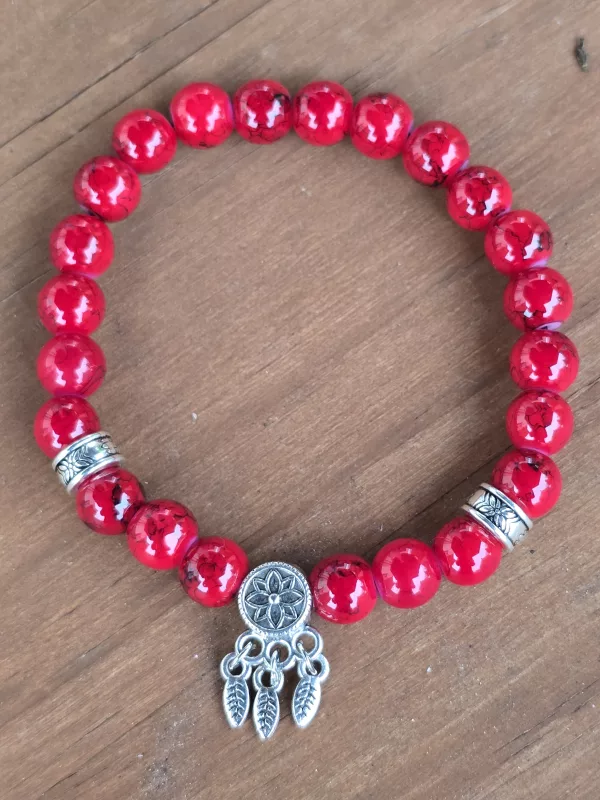 Women's Dreamcatcher Red Stone Bracelet - Handmade 6 inch Elastic Bracelet - Image 16