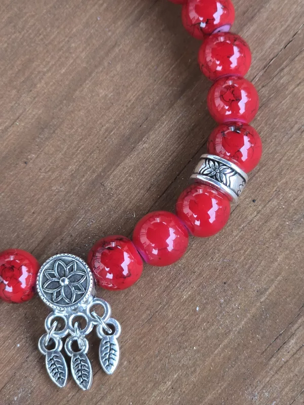 Women's Dreamcatcher Red Stone Bracelet - Handmade 6 inch Elastic Bracelet - Image 8