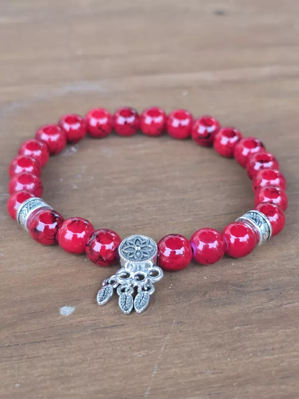 Women's Dreamcatcher Red Stone Bracelet - Handmade 6 inch Elastic Bracelet - Image 15