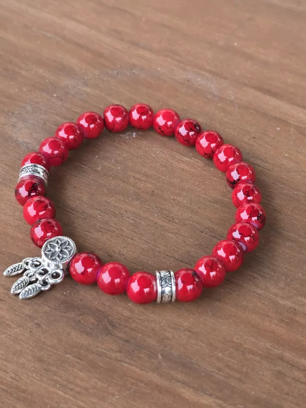 Women's Dreamcatcher Red Stone Bracelet - Handmade 6 inch Elastic Bracelet - Image 14
