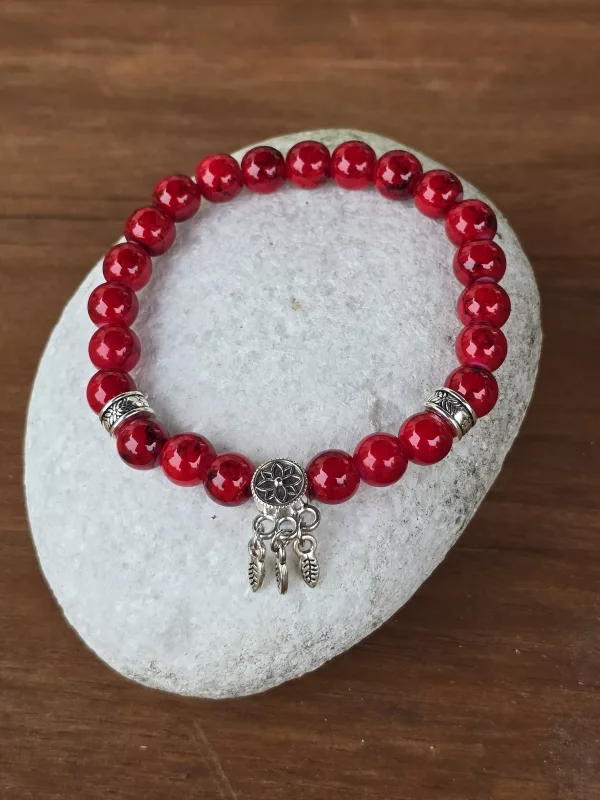 Women's Dreamcatcher Red Stone Bracelet - Handmade 6 inch Elastic Bracelet - Image 13