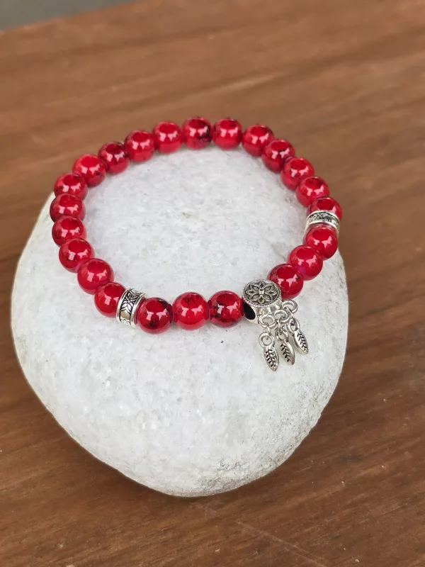 Women's Dreamcatcher Red Stone Bracelet - Handmade 6 inch Elastic Bracelet - Image 11