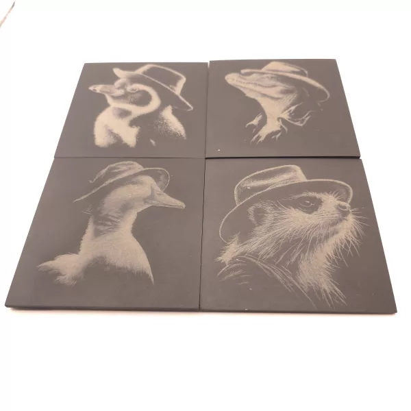 Animals in Hats - 4 pack slate coaster set of cute critters in fedora hats - Image 3