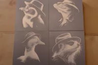 Animals in Hats - 4 pack slate coaster set of cute critters in fedora hats