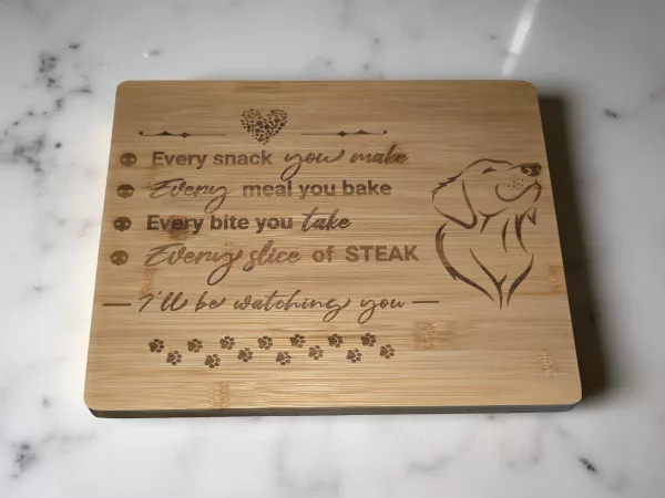 Every snack you make chopping board - Doggy themed bamboo cutting board - Image 2