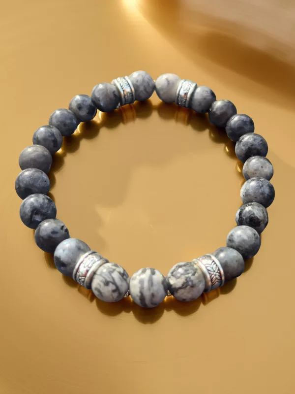 Men's Charcoal Grey and Marble effect Beaded Bracelet 7 Inch - Image 2