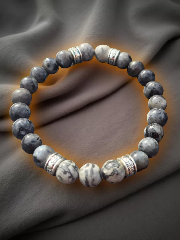 Men's Charcoal Grey and Marble effect beaded bracelet -7 inch