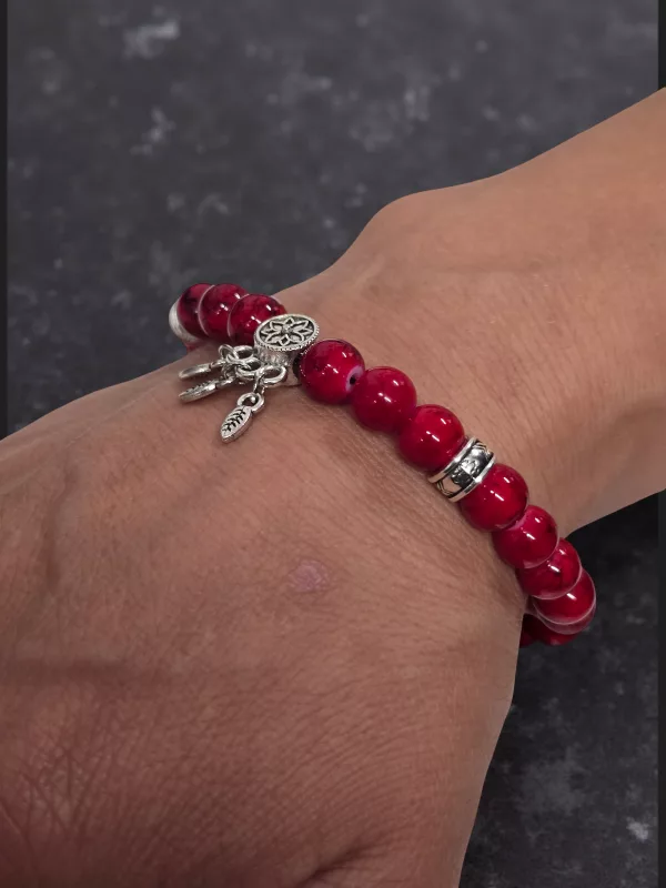 Women's Dreamcatcher Red Stone Bracelet - Handmade 6 inch Elastic Bracelet - Image 17