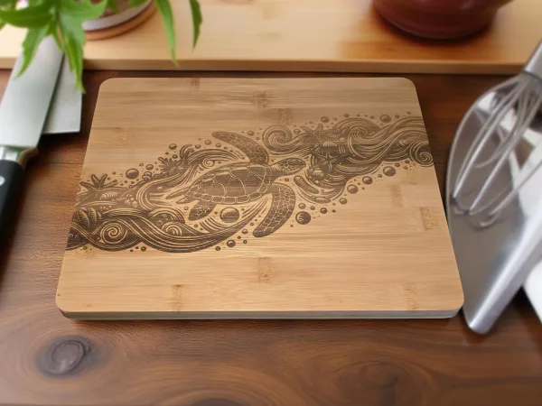 Sea Turtle chopping board - Ocean themed bamboo cutting board - Image 2