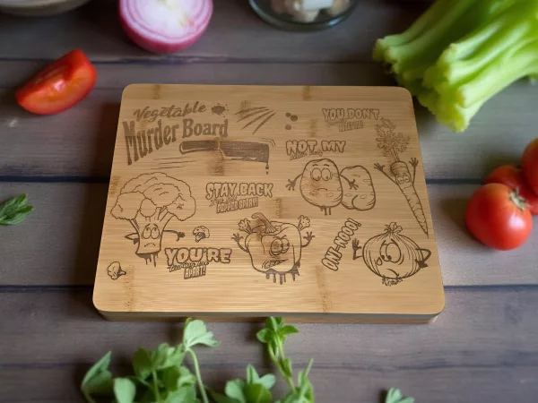 Vegetable Murder Board - funny Laser engraved bamboo chopping board