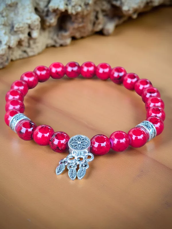 Women's Dreamcatcher Red Stone Bracelet - Handmade 6 inch Elastic Bracelet - Image 12