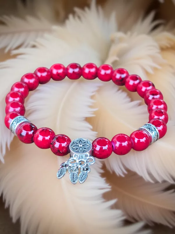 Women's Dreamcatcher Red Stone Bracelet - Handmade 6 inch Elastic Bracelet - Image 3