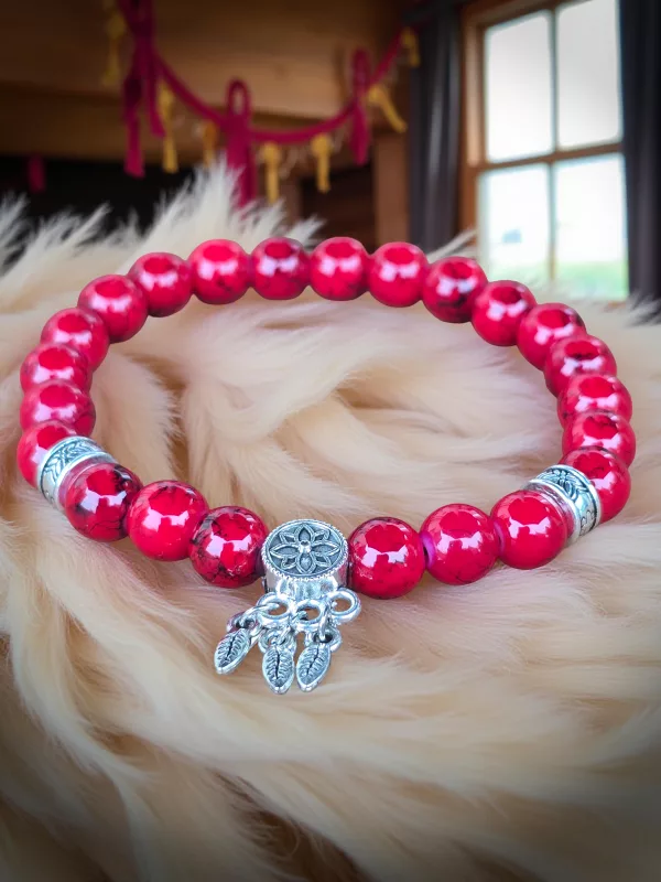 women's red stone dreamcatcher bracelet