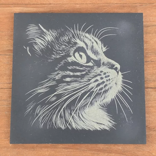 Cat Slate Coaster Set - 4 pack of etched cat design 10cm drinks mats - Image 19