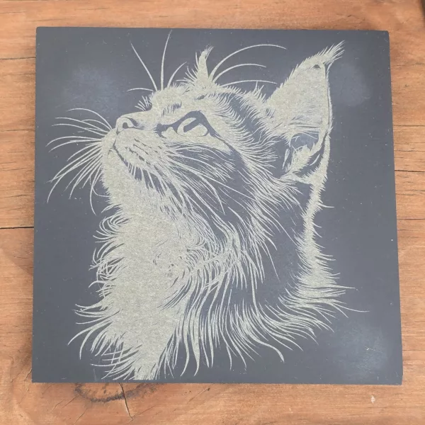 Cat Slate Coaster Set - 4 pack of etched cat design 10cm drinks mats - Image 18