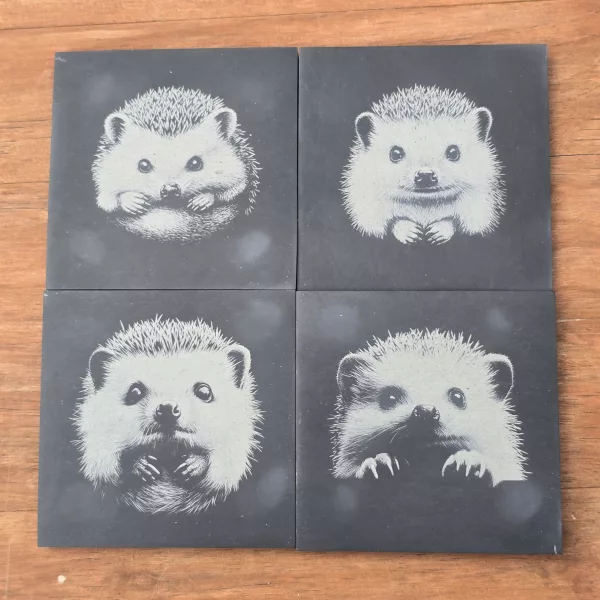 Hedgehog Slate Coaster Set - 4 pack drinks mat set - Image 13