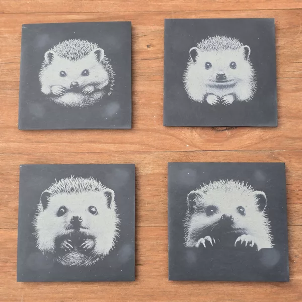 Hedgehog Slate Coaster Set - 4 pack drinks mat set - Image 12