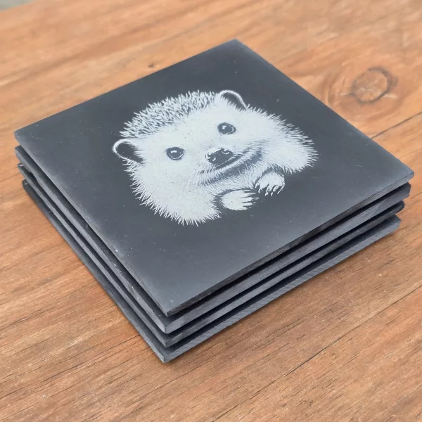 Hedgehog Slate Coaster Set - 4 pack drinks mat set - Image 11