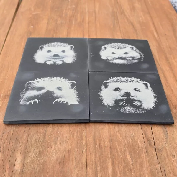 Hedgehog Slate Coaster Set - 4 pack drinks mat set - Image 8