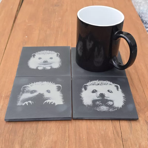 Hedgehog Slate Coaster Set - 4 pack drinks mat set - Image 7