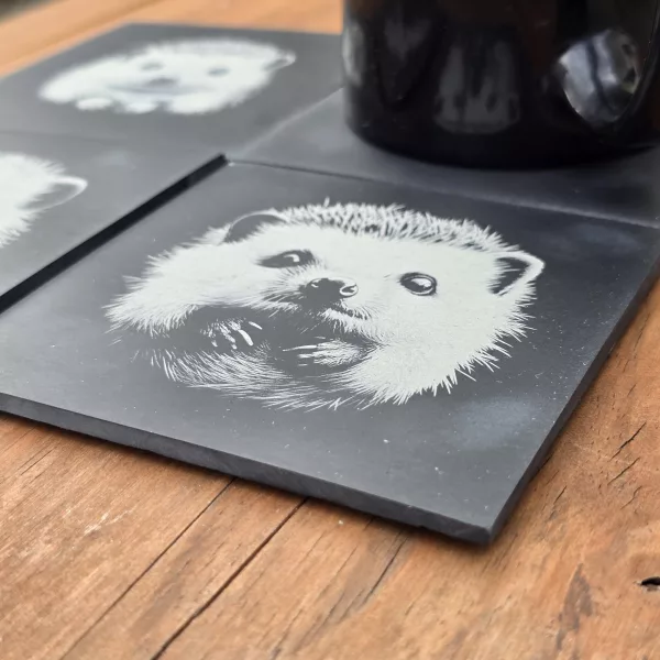 Hedgehog Slate Coaster Set - 4 pack drinks mat set - Image 6