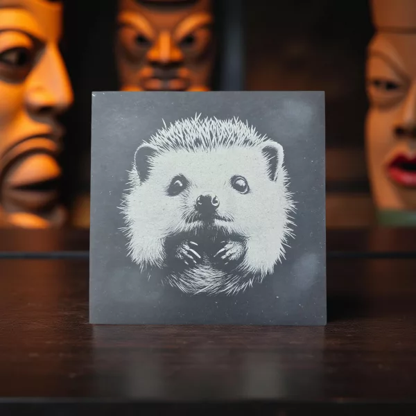 Hedgehog Slate Coaster Set - 4 pack drinks mat set - Image 3