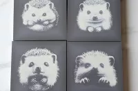 4 pack of cute hedgehog slate coasters
