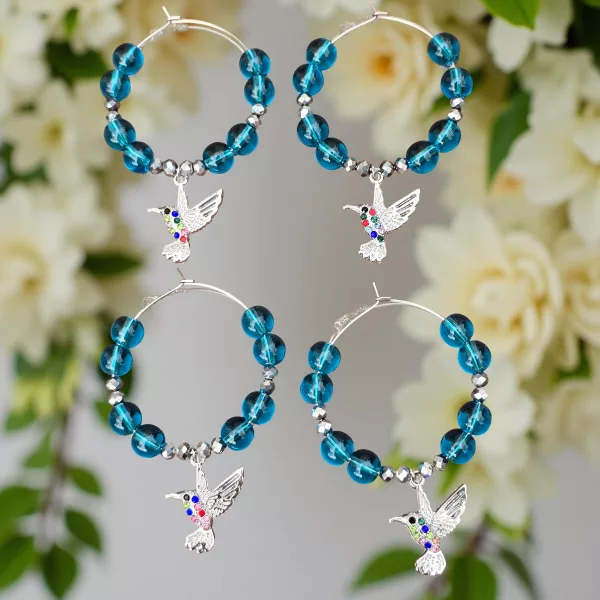 4 pack of hummingbird wine glass charms