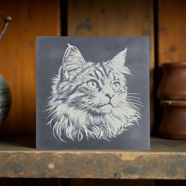 Cat Slate Coaster Set - 4 pack of etched cat design 10cm drinks mats - Image 4