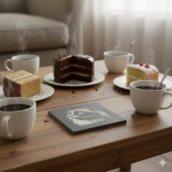Cat Slate Coaster Set - 4 pack of etched cat design 10cm drinks mats - Image 6