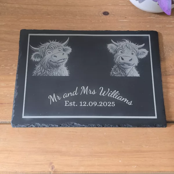 Cute Highland Cow Mr and Mrs Cheese Slate - Serving Board - Image 7