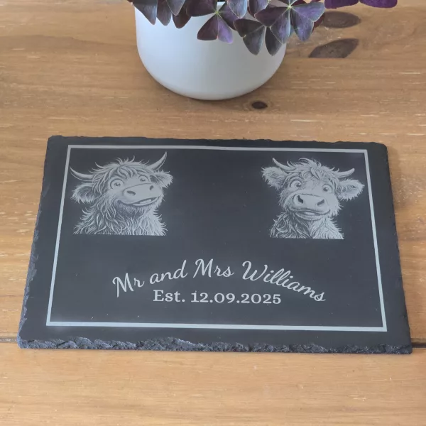 Cute Highland Cow Mr and Mrs Cheese Slate - Serving Board - Image 6
